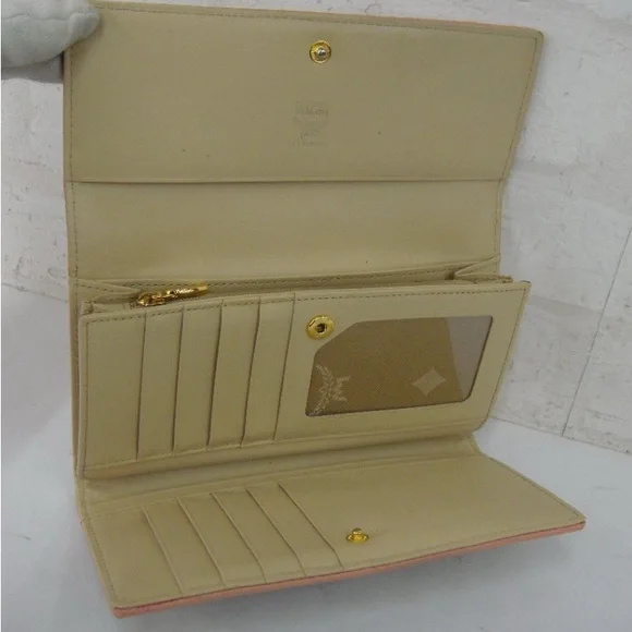 Authentic MCM Trifold Wallet Beige x Pink - Picture 5 of 8